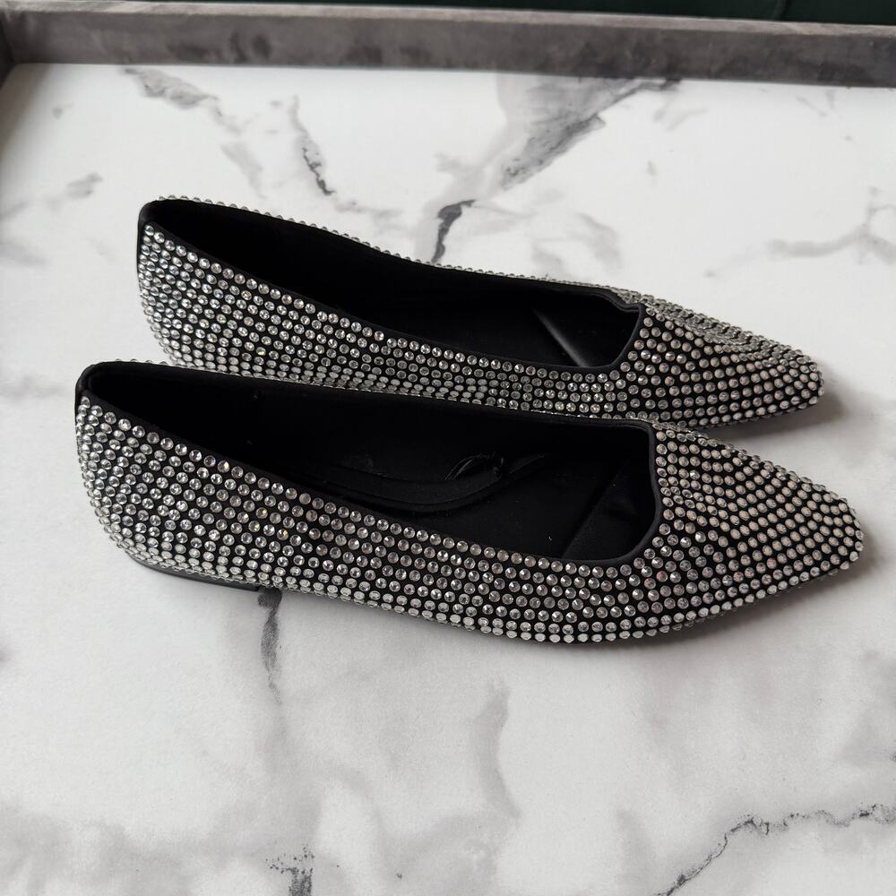 Zara Ballet Flats Rhinestone Embellished Pointed Toe Size 39 - Picture 3 of 6